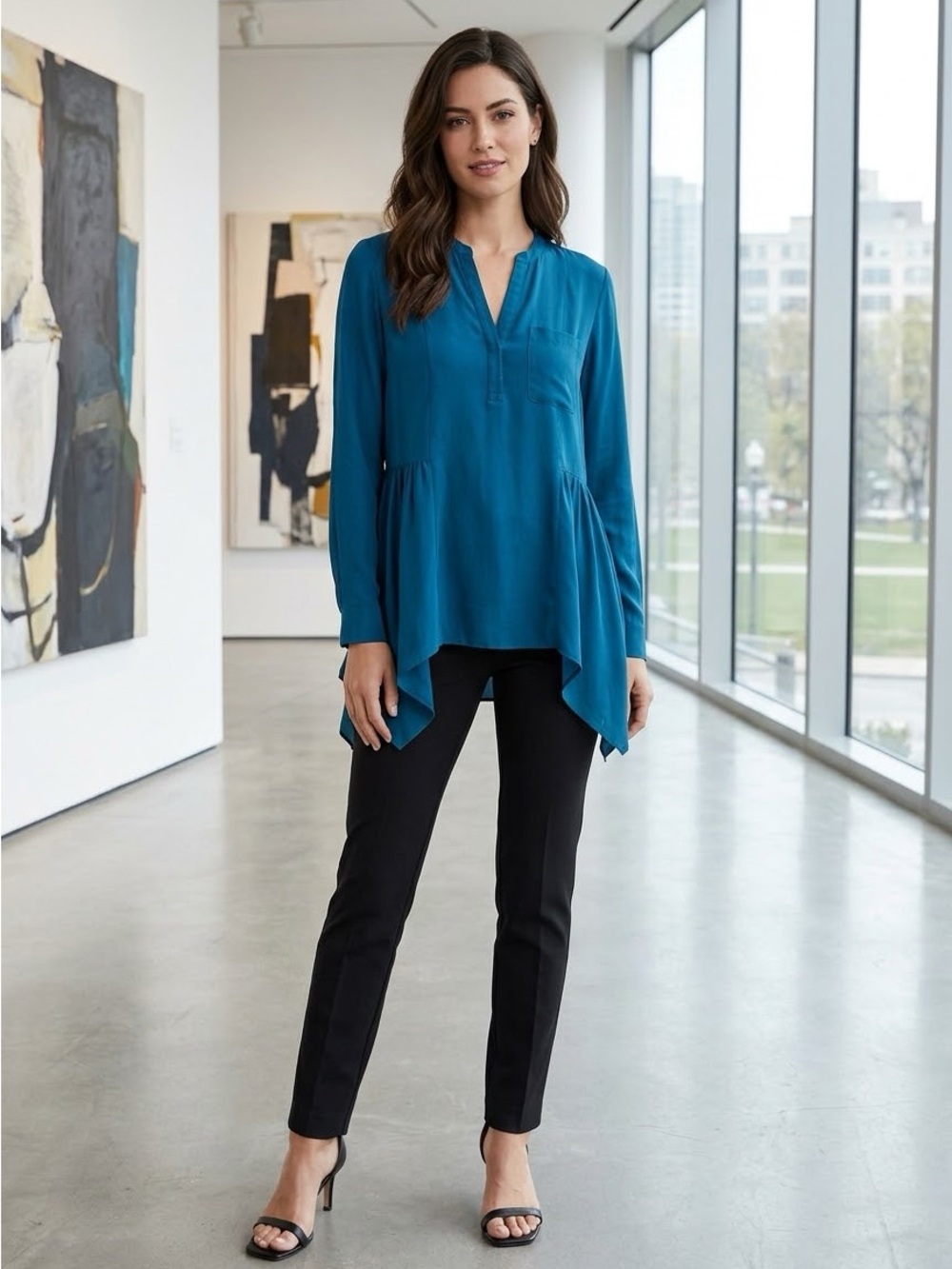Maeve Split Neck Long Sleeve Blouse